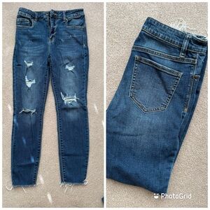 Women's Distressed Ankle Jeans - Blue